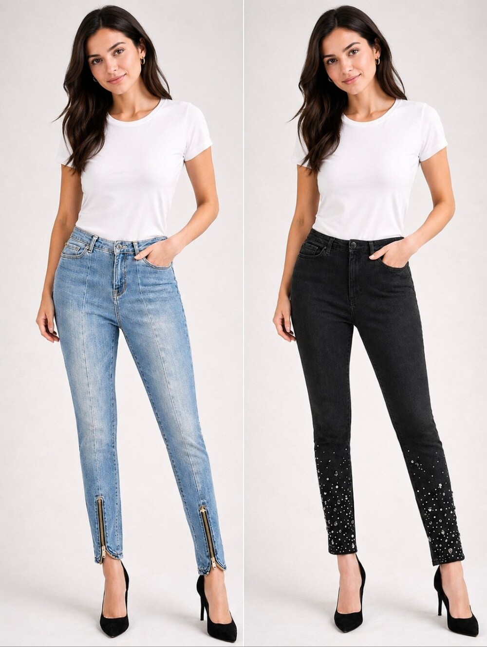 2 Pairs Of Melanie Lyne Embellished Skinny Jeans Size 4 -